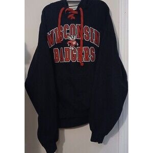 Wisconsin Badgers Lace Up Hoodie Mens 2XL Applique Embroidered NCAA Black
